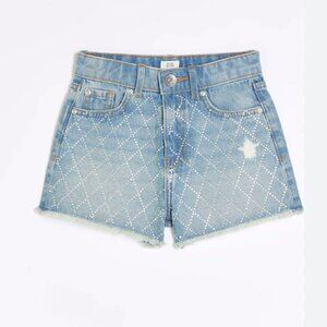 🌟 River Island Diamanté Mom Denim Shorts – 100% Cotton, Gently Worn Once! 🌟